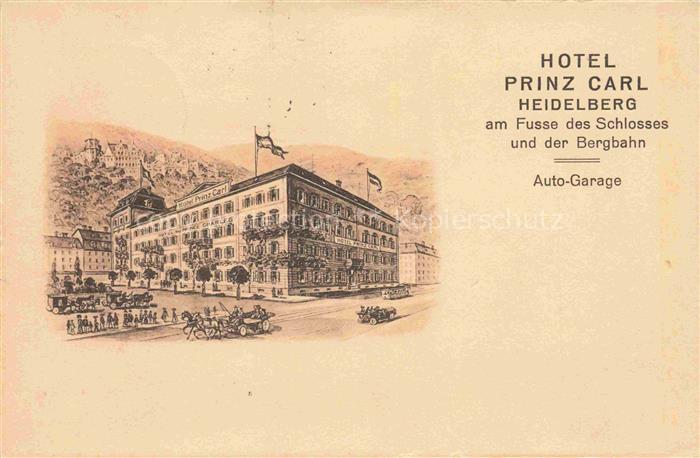 HEIDELBERG  Neckar Hotel Prinz Carl am Fusses des Schlosses und der Bergbahn Kue