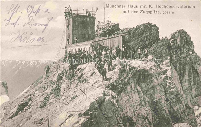Muenchner Haus 2964m Zugspitze Bayern Berghaus mit Hochobservatorium auf der Zug