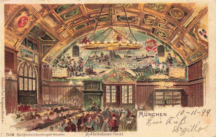 Muenchen Bayern Hofbraeuhaus Saal Kuenstlerkarte