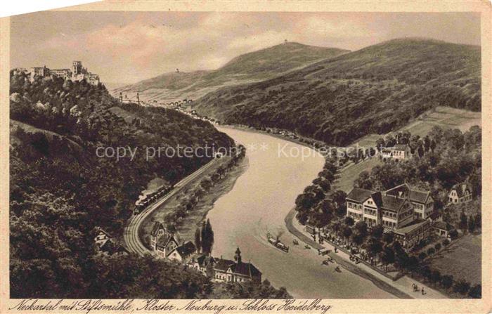 HEIDELBERG  Neckar Panorama Neckartal mit Stiftsmuehle Kloster Neuburg und Schlo