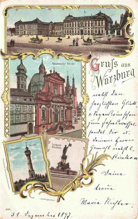 WueRZBURG Bayern Stadtzentrum Neumuenster Kirche Frankenwarte Luitpold-Brunnen L