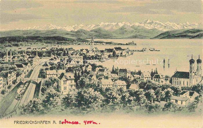 FRIEDRICHSHAFEN Bodensee Panorama Blick gegen die Alpen aus der Vogelperspektive