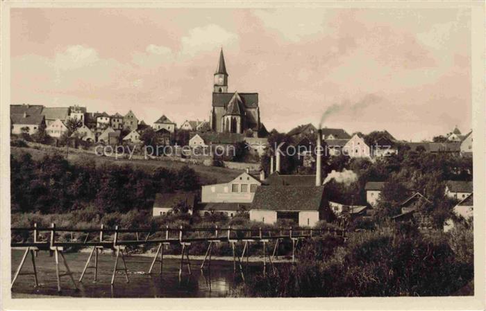 Nabburg Schwandorf Bayern Teilansicht mit Kirche Holzbruecke