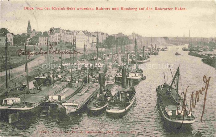 DUISBURG  Ruhrort Blick von der Rheinbruecke zwischen Ruhrort und Homberg auf de