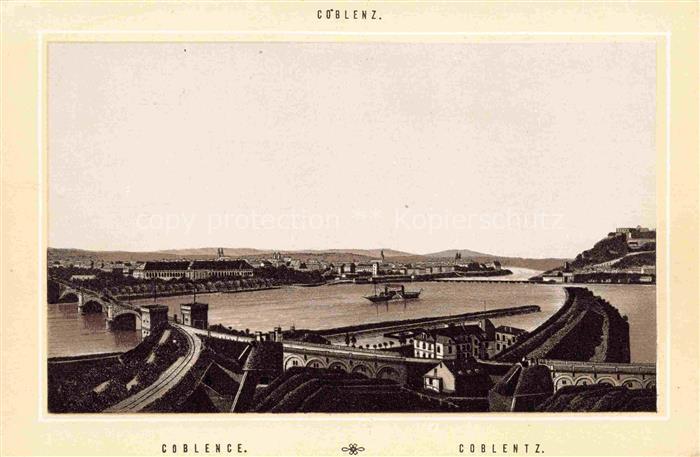 Coblenz KOBLENZ Panorama Blick ueber den Rhein Litho