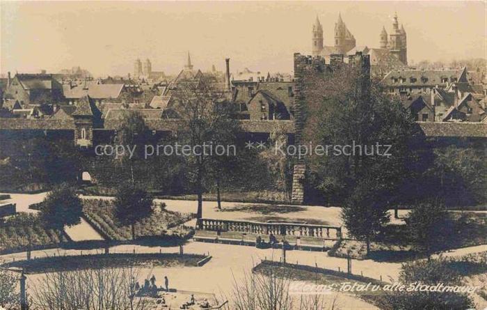 WORMS Rhein Ansicht mit alter Stadtmauer