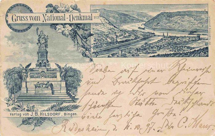 Bingen Rhein Rheinland-Pfalz Panorama National-Denkmal Kuenstlerkarte