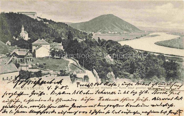 REGENSBURG Bayern Panorama Donautauf mit Walhalla Blick von Ruine Stauf
