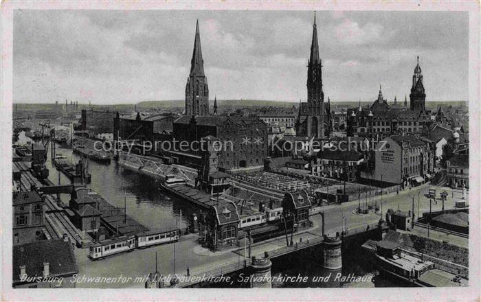 DUISBURG  Ruhrort Schwanentor mit Liebfrauenkirche Salvatorkirche und Rathaus