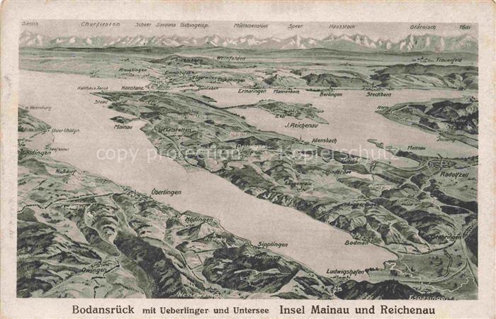 Insel Mainau und Reichenau Bodansrueck mit ueberlinger See und Untersee Bodensee