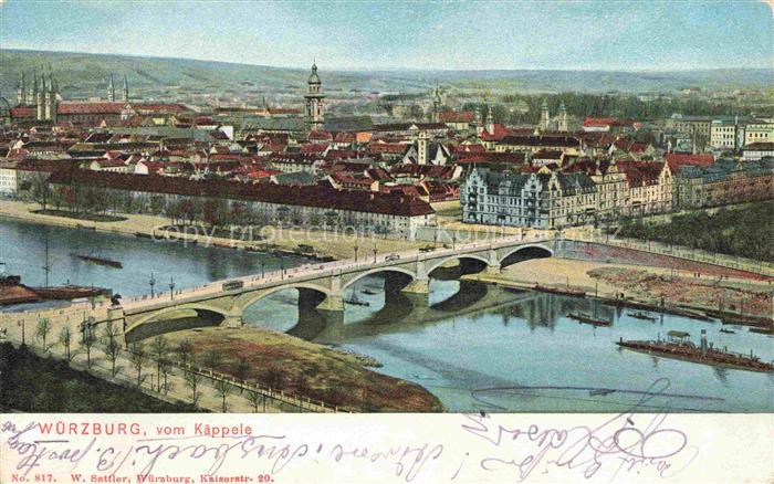 WueRZBURG Bayern Stadtpanorama Mainbruecke Ansicht vom Kaeppele aus