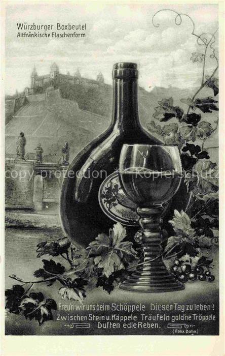 WueRZBURG Bayern Wuerzburger Boxbeutel Altfraenkische Flaschenform Weinglas Kuen