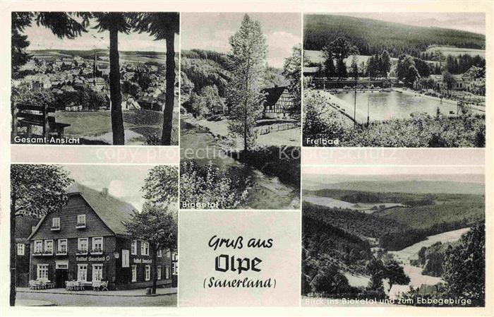 Olpe  Stadt Gesamtansicht Freibad Gasthof Sauerland Landschaftspanorama Biggetal