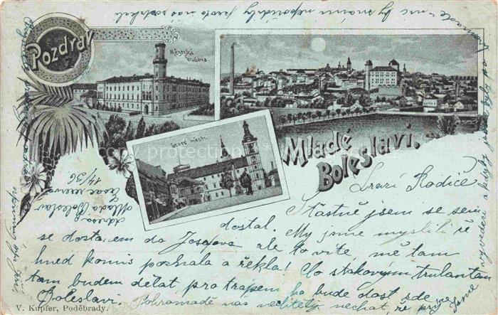 Mlade Boleslavi Jungbunzlau CZ Gebaeude Stadtpanorama im Mondschein Altstadt