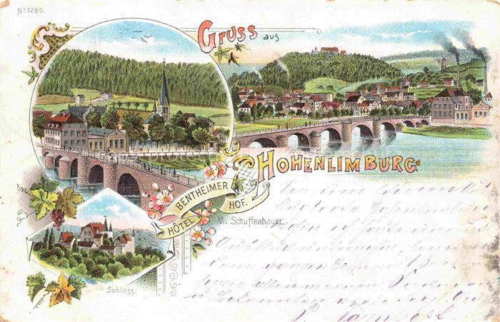 Hohenlimburg HAGEN NRW Panorama Bruecke Hotel Bentheimer Hof Litho Deutsche Reic