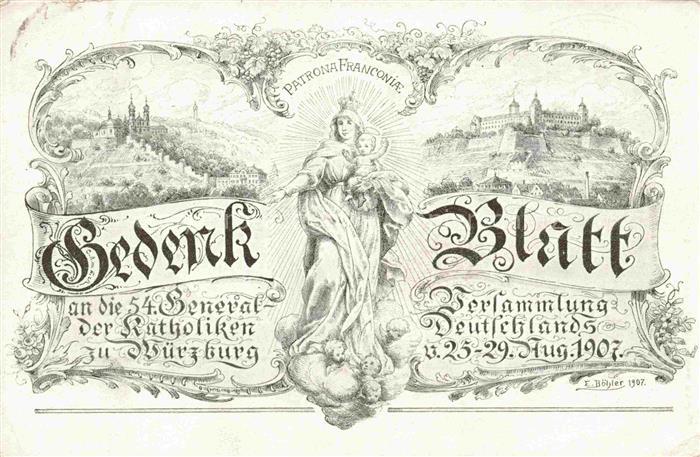 WueRZBURG Bayern Gedenkblatt an die 54. Generalversammlung der Katholiker Deutsc