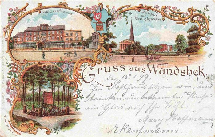 Wandsbek HAMBURG Hotel zum alten Posthause Marktplatz Claudius Gymnasium Denkmal
