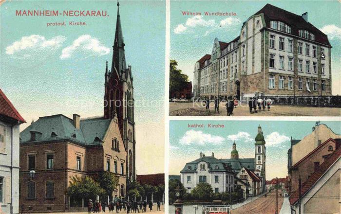 Neckarau Mannheim BW Protestantische Kirche Wilhelm Wundt-Schule Katholische Kir