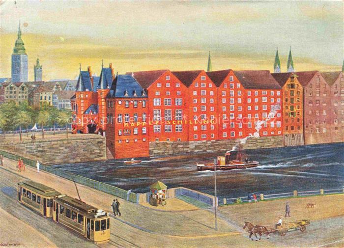 BREMEN  CITY Kaffee Schilling Grossroesterei Strassenbahn Kuenstlerkarte