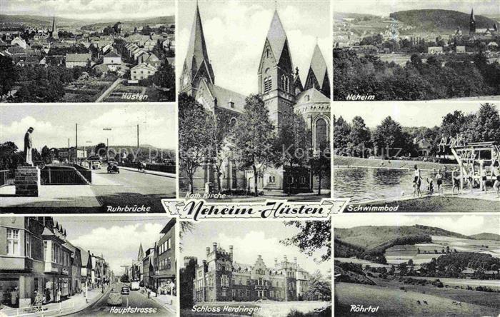 Neheim-Huesten Arnsberg NRW Panorama Ruhrbruecke Hauptstrasse Kirche Schloss Her