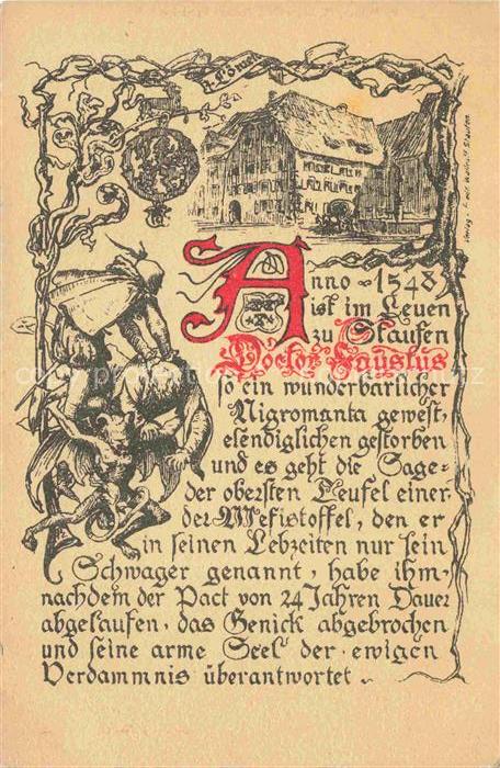 Staufen  Breisgau anno 1548 Doctor Faustus Haus Kuenstlerkarte