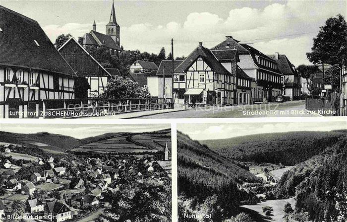 Zueschen  Winterberg Sauerland NRW Strassenbild mit Blick zur Kirche Panorama Nu
