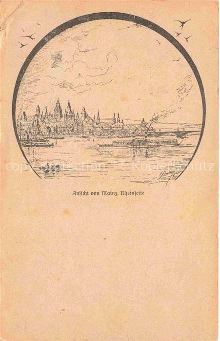MAINZ  Rhein Ansicht Rheinseite Kreisverein Mainz vom Roten Kreuz Kuenstlerkarte