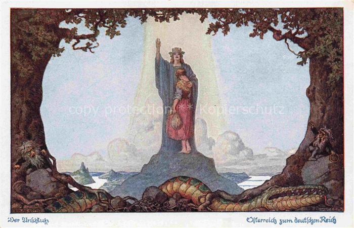 GERMANIA (Frau) Politik Deutschland oesterreich Zwerge Schlange Litho