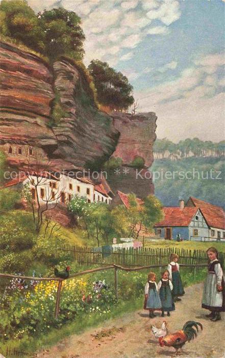 HOFFMANN  Heinrich Kuenstlerkarte Felsenwohnungen Graufthal Nuernberg Kinder Hue