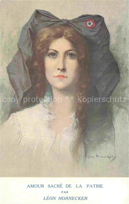 HORNECKER Leon Kuenstlerkarte Amour Sacre de la Patrie Frau