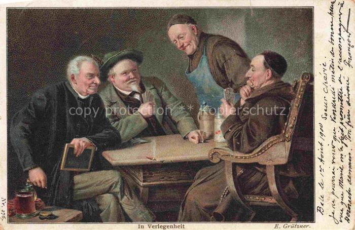 GRueTZNER Ed. Kuenstlerkarte In Verlegenheit Spielkarte