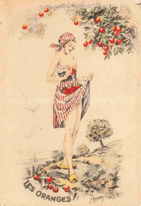 Orangen Oranges Naranjas-- Litho Frau