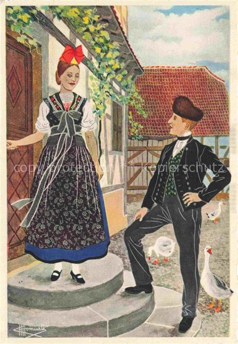 HOMUALK Charles (1909-1996) Kuenstlerkarte Oberseebach Wissembourg Trachten Kost