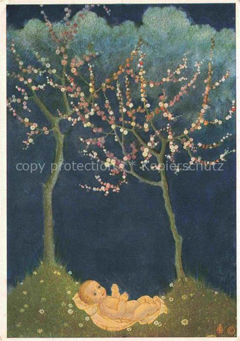 REINTHALER F. Kuenstlerkarte Nr. 5505 Menschenbluete Baby Wiese Bluehende Baum