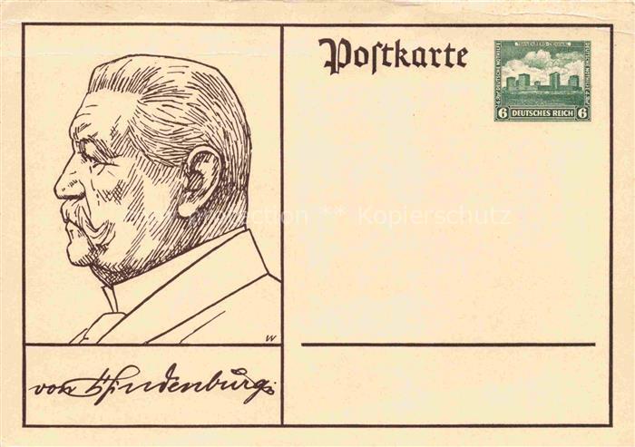 HINDENBURG  Paul von Politik Ehemaliger Reichspraesident