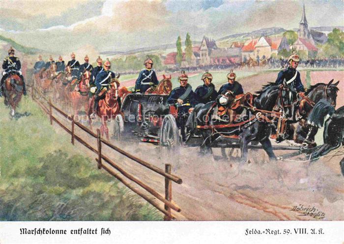 DoeBRICH Steglitz Kuenstlerkarte Marschkolonne Pferdkutsche Soldaten
