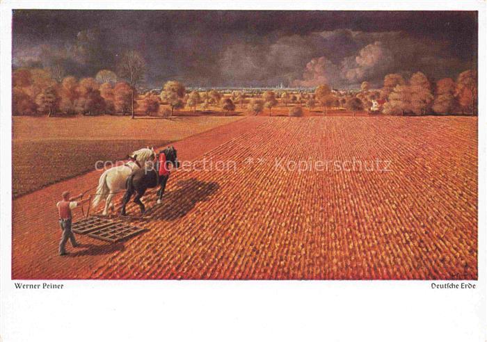 PEINER Werner Kuenstlerkarte Deutsche Erde Landwirtschaft Pferde Starnberg