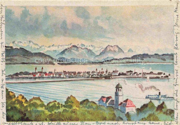 BRAUN Gebhard Kuenstlerkarte Bodenseelandschaft Bad Schachen Lindau