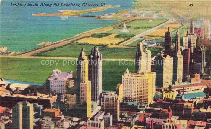 CHICAGO  Illinois USA Panorama looking south along the Lakefront aerial view