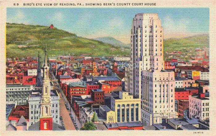 Reading Pennsylvania USA Berk's County Court House bird's eye view Illustration