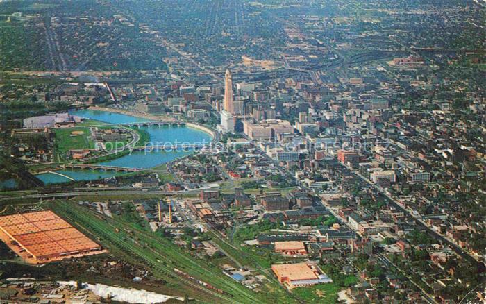 Columbus Ohio USA Civic Center Bridge crossing Scioto River aerial view