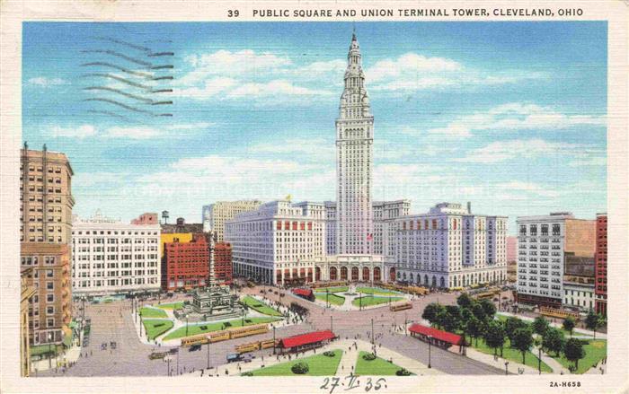 CLEVELAND  Ohio USA Public Square and Union Terminal Tower Illustration