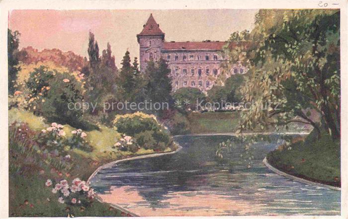 WIEN AT Tuerkenschanzpark Teich mit Blick auf die Hochschule fuer Bodenkultur Ku
