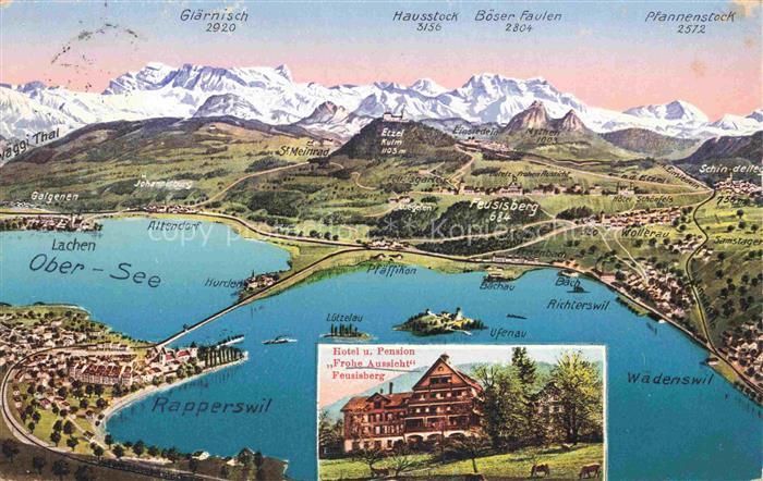 Rapperswil -Jona Rapperswyl Zuerichsee SG und Umgebung Alpen Panoramakarte aus d