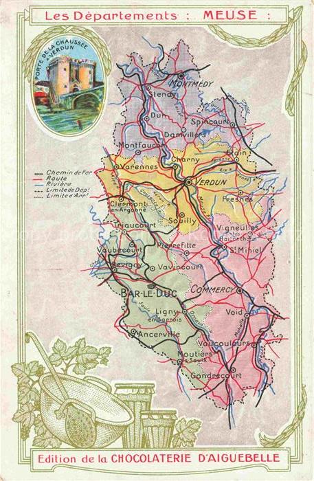 VERDUN 55 Meuse Landkarte Départements Meuse Porte de la Chausee Edition de la