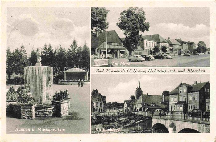 Bad Bramstedt Schleswig-Holstein Brunnen Musikpavillon Am Markt Ansicht mit Kirc