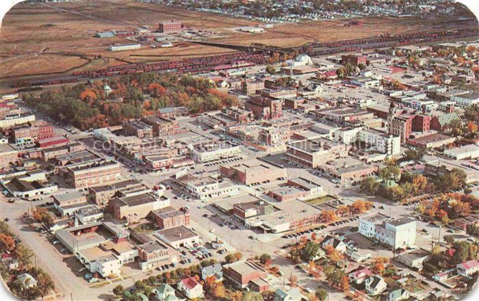Lethbridge Alberta Canada Aerial view looking northe of the downtown business se