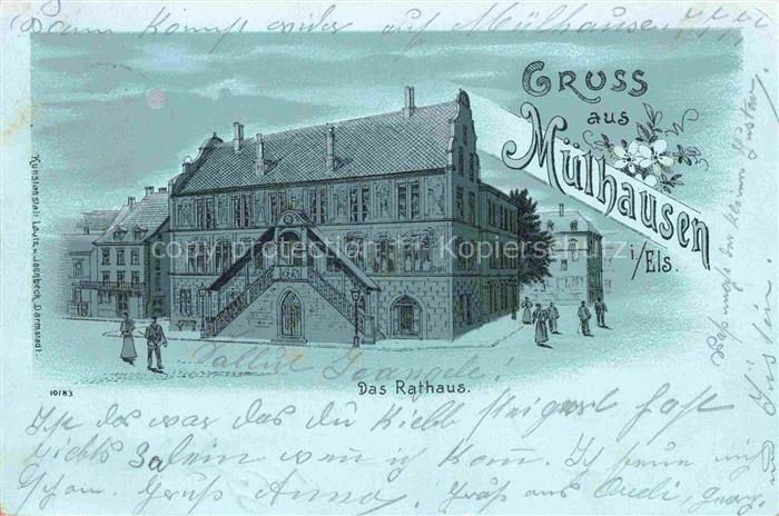 Muelhausen Elsass Rathaus Hôtel de Ville Litho