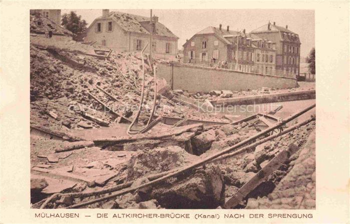 Muelhausen Elsass Altkircher Bruecke Kanal nach der Sprengung