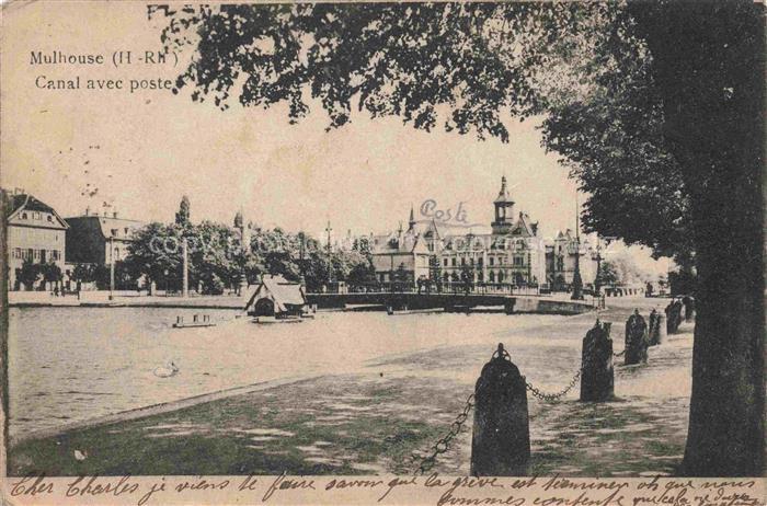 MULHOUSE Muehlhausen 68 Haut-Rhin Canal avec la poste Feldpost